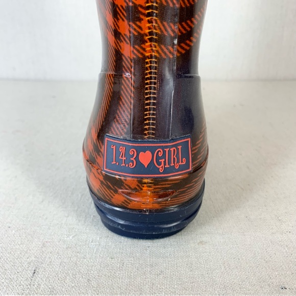 143 Girl~Women’s Red/Navy Tartan‎ Plaid Tall/Knee High Rubber Rain Boots~Sz 10 - Picture 10 of 12